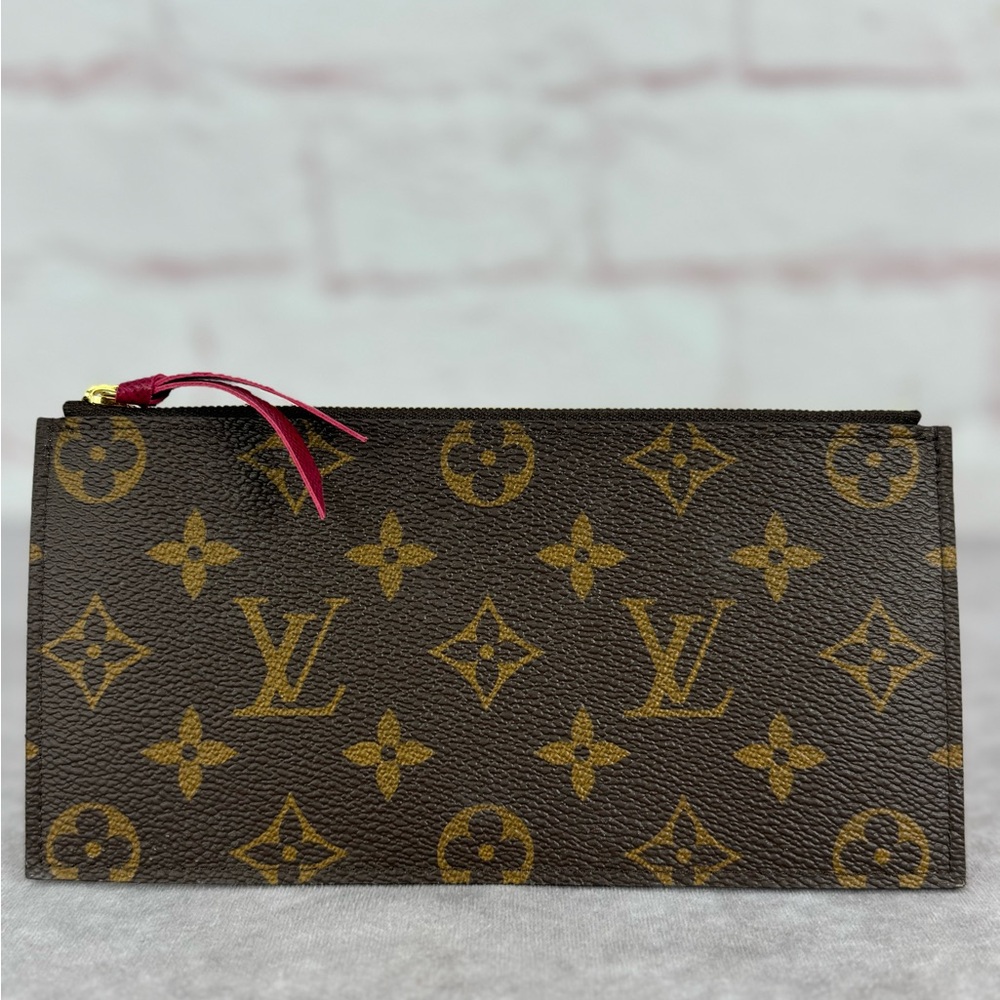 Louis Vuitton Brown Monogram Wristlet Pouch with Pink Zip Pull